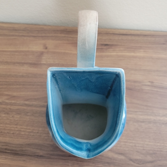 Vintage Studio Art Pottery Vase Blue Gray 9in Pitcher 1960s Bauhaus Design - Picture 9 of 11